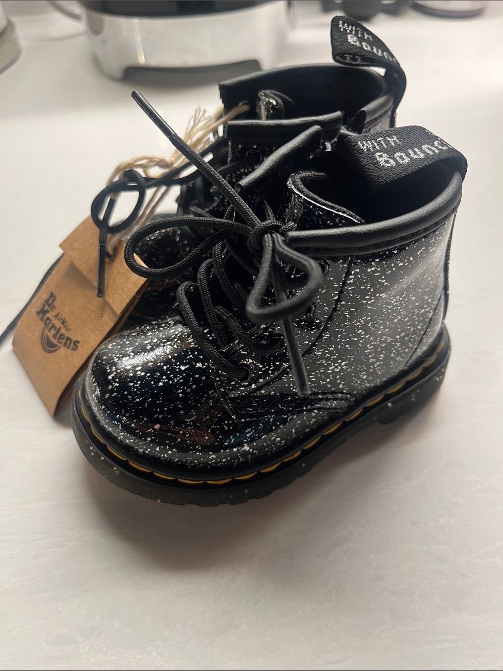 Dr. Martens toddler 4 Black Glitter Lace-Up 1460 collection new girls